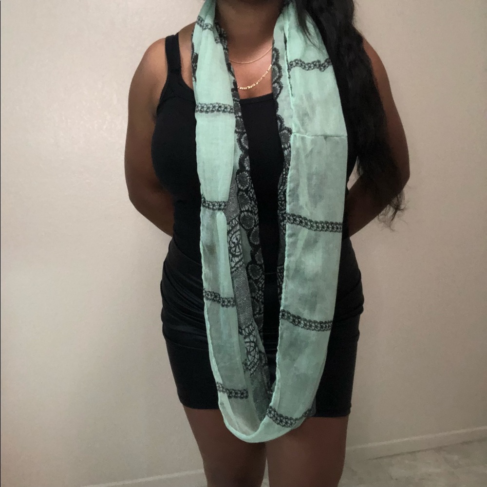 Long Light Blue Scarf with design